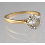 18ct gold diamond solitaire ring. Ring size K&1/2 Estimated diamond weight 0.75cts.