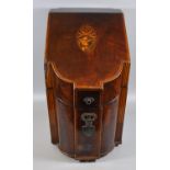 18th Century Sheraton style bow fronted mahogany cutlery box, overall with chequered and cross