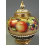 Royal Worcester 1970's porcelain pot pourri vase/jar and reticulated cover, of baluster form, hand