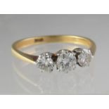 Three stone diamond ring set in 18ct gold. Ring size P & 1/2. Approx weight 3 grams. (B.P. 21% +