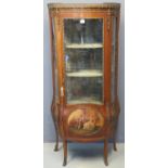 French Vernis Martin vitrine bow front display cabinet, the pierced gallery above gilded mounts,