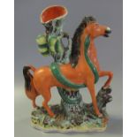 19th Century Staffordshire flat back spill base modelled as a horse entwined with a snake on