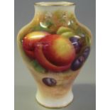 Royal Worcester hand painted porcelain fruit vase, signed by Moseley, shape no. 2491. 10.5cm high