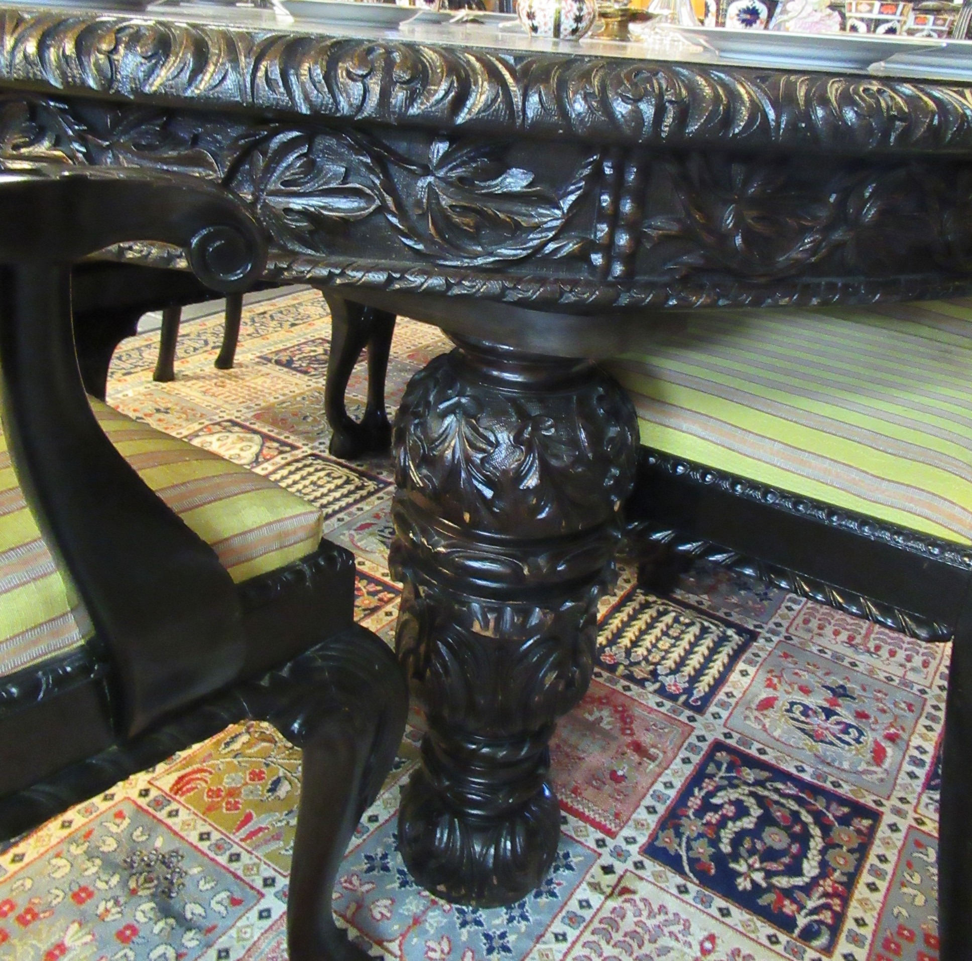 Late Victorian stained oak extending dining table with three additional leaves and winder. The - Image 10 of 11