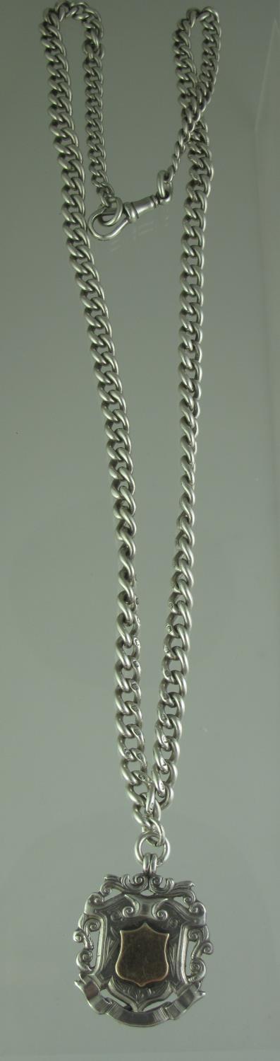 Silver double Albert chain with gold mounted silver fob. Length 63cm (24inches). Approx weight 74