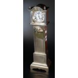 Late Victorian silver and mahogany miniature longcase clock with 8 days pocket watch as the face