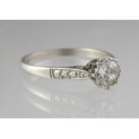 Diamond solitaire ring set in platinum. Ring size P. Approx weight 3.4 grams. (B.P. 21% + VAT)