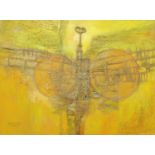 Ogwyn Davies (modern Welsh), 'Harvest Bird Machine', signed in full, dated 1974/75, PVA, acrylic and