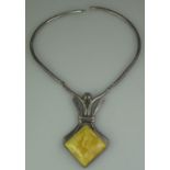 Silver and Amber statement necklace in Modernist design. (B.P. 21% + VAT)