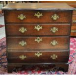18th Century oak bombe chest, the moulded and shaped top above an arrangement of four long drawers