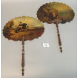 Pair of early 19th Century hand painted fans or face screens, one decorated with a Scotsman