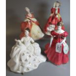 Four Royal Doulton bone china figurines to include; 'Top O'the Hill', 'Winsome' HN2220, 'Wistful'