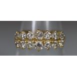 Diamond half eternity style ring set with 14 diamonds in a double row. Ring size N. Weight approx