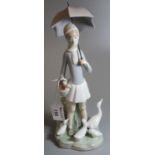 Lladro Spanish porcelain figurine of a young girl with umbrella surrounded by geese. (B.P. 21% +
