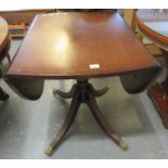 Reproduction mahogany inlaid sofa type table on quatreform base. (B.P. 21% + VAT)