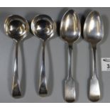 Two Victorian silver spoons, together with two silver early 20th Century ladles. (B.P. 21% + VAT)