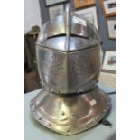 Reproduction steel knights helmet with two piece visor. 36cm high approx. (B.P. 21% + VAT)