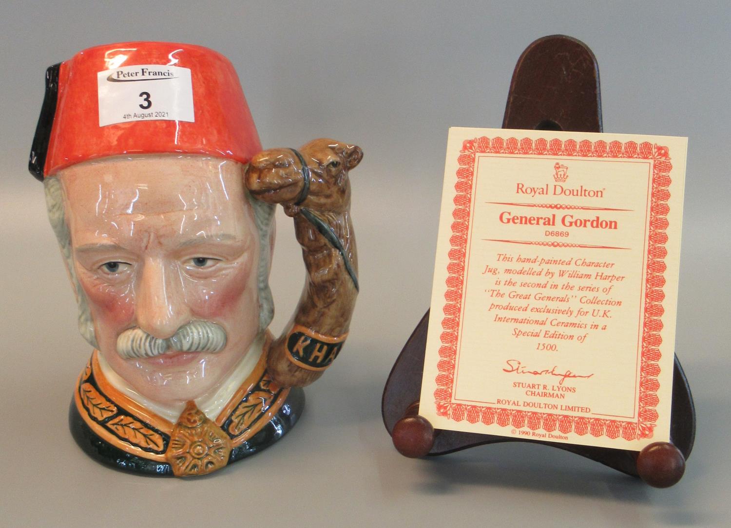 Royal Doulton character jug 'The Great Generals Collection', 'General Gordon' D6869, with