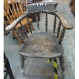 Early 20th Century elm smokers bow armchair. (B.P. 21% + VAT)