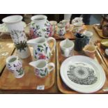 Two trays of Portmeirion pottery items of varying designs including: 'Welsh Dresser' vases and jugs,