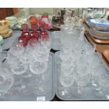 Five trays of mainly drinking vessels to include; wine glasses, hock glasses, brandy balloon,