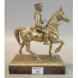 Cast brass figure of a mounted British military officer, probably Lord Kitchener ,on square wooden
