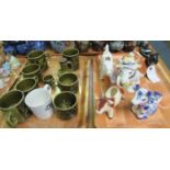 Tray of novelty ceramic cow creamers including; a black Jackfields Staffordshire cow creamer,