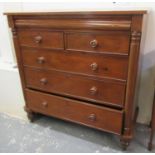 Victorian stained pine straight front chest of two short and three long drawers, standing on