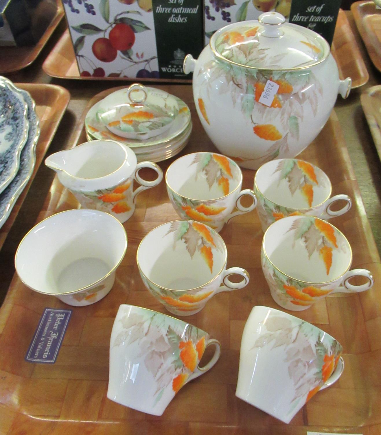 Shelley floral English teaware reg no. 795072 to include; teacups and saucers, milk jug, sucrier,