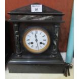 Late 19th/early 20th Century black slate and marble two train architectural mantel clock with