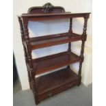 Victorian mahogany three tier dumbwaiter on baluster turned supports and fitted under drawer. (B.