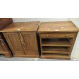 Small pine two door blind panelled cupboard with fitted shelf, together with a small oak lamp or