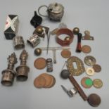 Bag of assorted items to include; silver plated pieces, odd coins, bottle stoppers etc. (B.P.