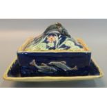 19th Century majolica sardine dish and cover on fixed stand. 19 x 17cm approx. (B.P. 21% + VAT)