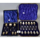 Set of six gilded shell design silver teaspoons with figural terminals and matching sugar nips and