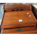 Early 20th Century mahogany tambour folding writing desk with under drawer and brass recessed