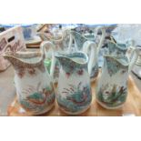 Tray of 19th Century Welsh pottery bird jugs, together with a Dillwyn Swansea pouch shaped dresser