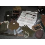 Box containing a collection of posters depicting various weapons, 50M of US Army razor wire, Army