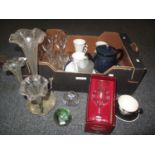 Box containing set of four wine glasses, sherry glasses, tumbler etc., together with Royal Wedding
