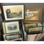 Large collection of assorted furnishing pictures including; many topographical prints, religious