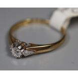 9ct gold diamond solitaire ring. Ring size O. Approx weight 1.5 grams. (B.P. 21% + VAT)