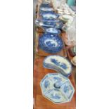 Five trays of Doulton 'Watteau' design blue and white transfer printed dinnerware items to