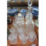 Tray of glassware to include; whisky tumblers, decanters and stoppers, wine glasses etc, some with