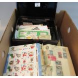 All world collection in various albums, envelopes and loose in wooden box. Many 100's of stamps. (