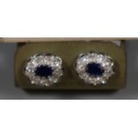 A pair of sapphire and diamond earrings. (B.P. 21% + VAT)