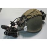 British Cold War period steel helmet with night vision binoculars. (B.P. 21% + VAT)