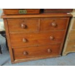 Victorian stained pine straight front chest of two short and two long drawers, 92 x 50 x 82cm