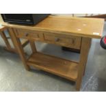 Modern pale oak single drawer console table with under drawer on square legs. (B.P. 21% + VAT)