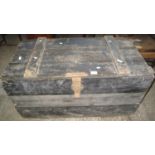 Vintage stained probably pine trunk with metal lock and rope handles. (B.P. 21% + VAT)