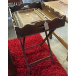 Victorian mahogany butlers tray on stand, together with three graduated wooden two handled trays. (